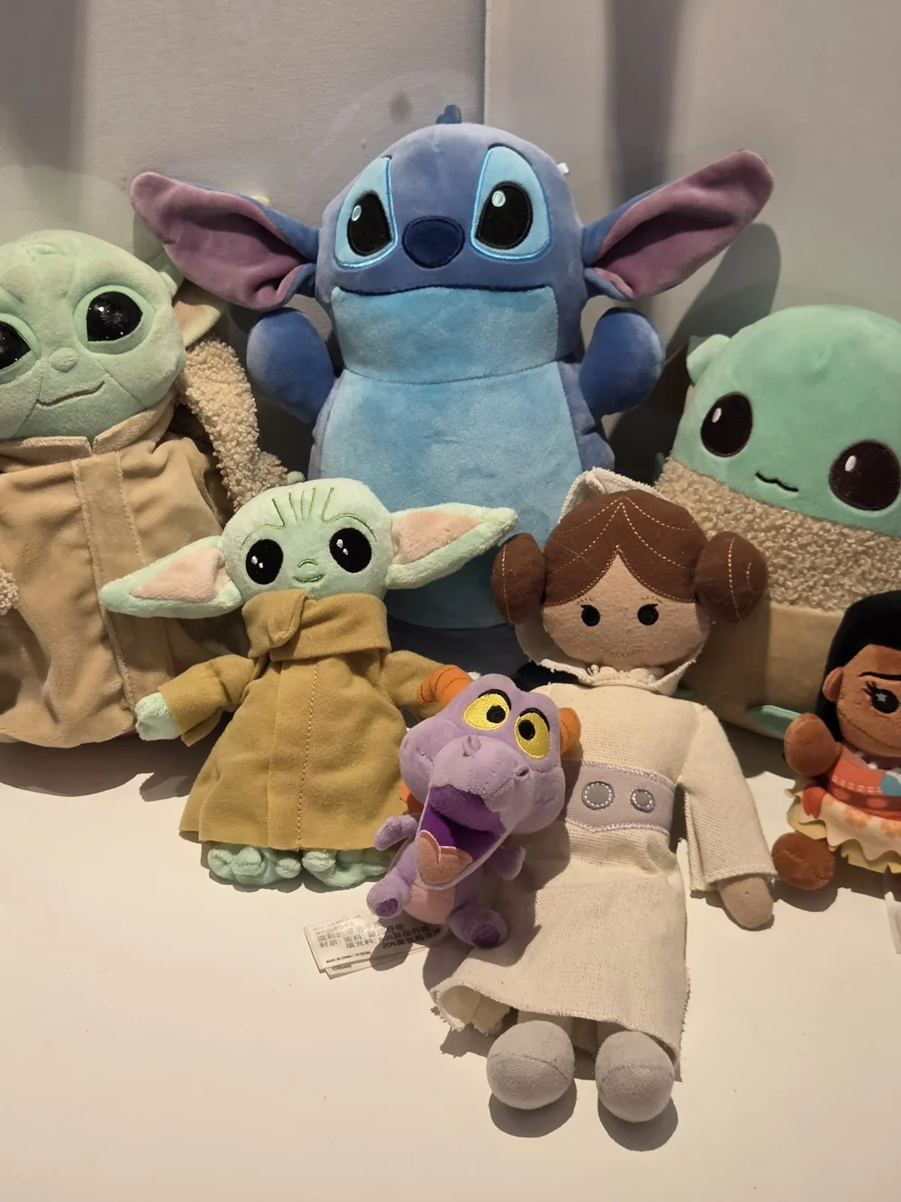 Lot Of 7 Disney Stuffy Squishmallow Wishable Baby Yoda Stich Figment Moana Leia
